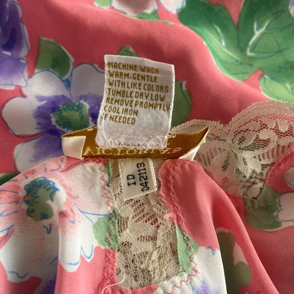 Victoria's Secret 80s Vintage Camisole Gold‎ Label Floral Pink Purple Roses Smal